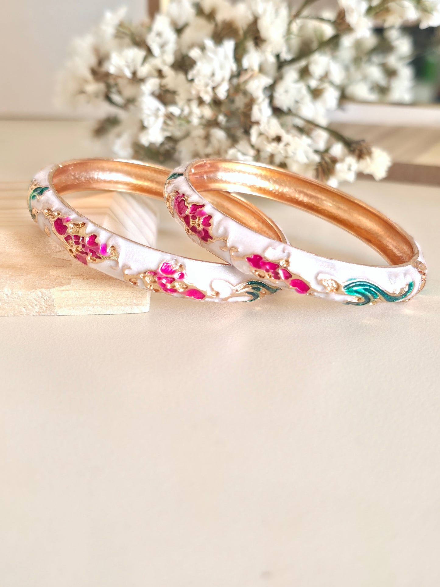 White Floral Bangles (set of 2)