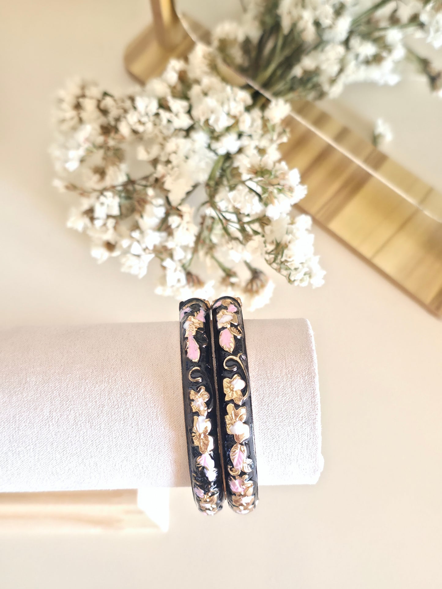 Black Floral Bangles (set of 2)