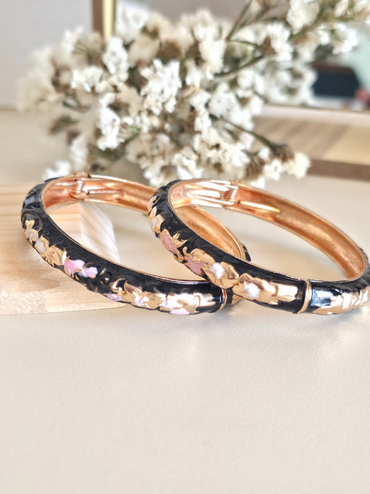 Black Floral Bangles (set of 2)