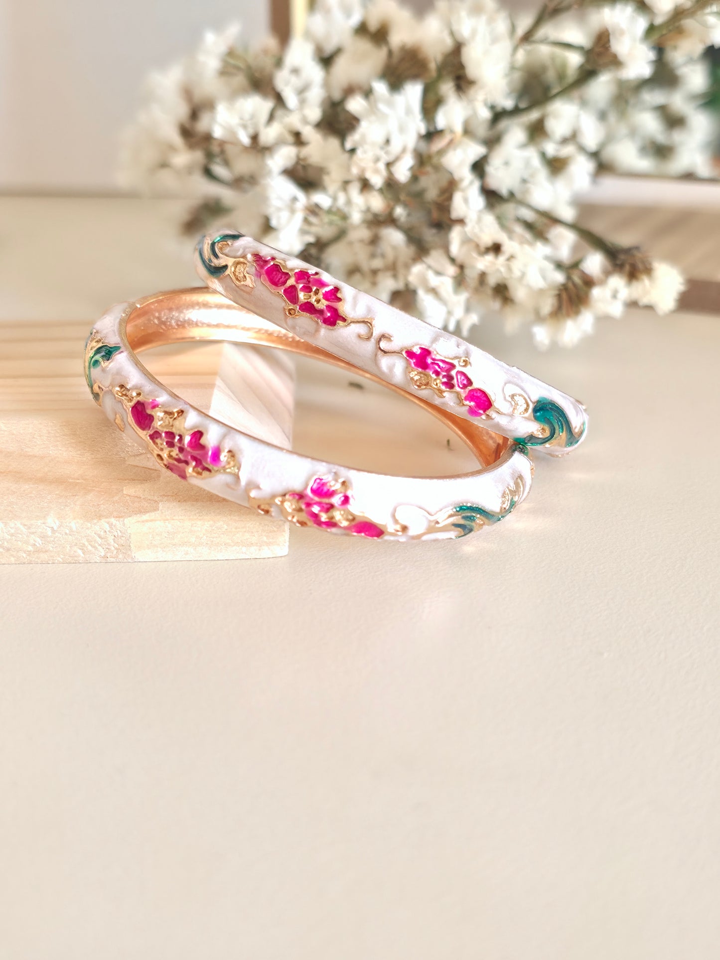 White Floral Bangles (set of 2)