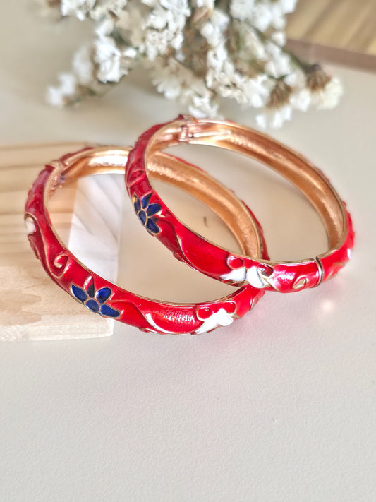 Red Daisy Bangles (Set of 2)