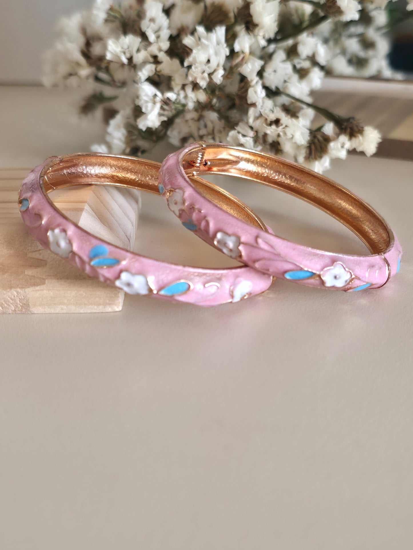 Pink Daisy Bangles (Set of 2)