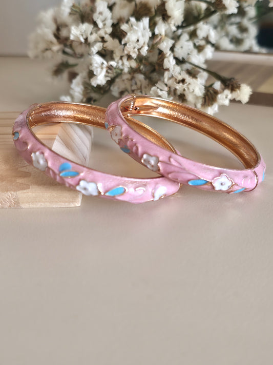 Pink Daisy Bangles (Set of 2)