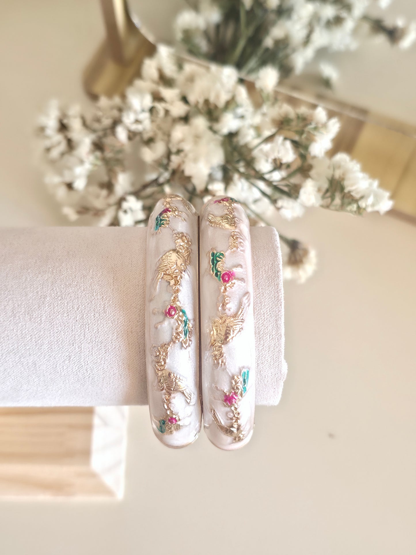 White Fusion Bangles (Set of 2)