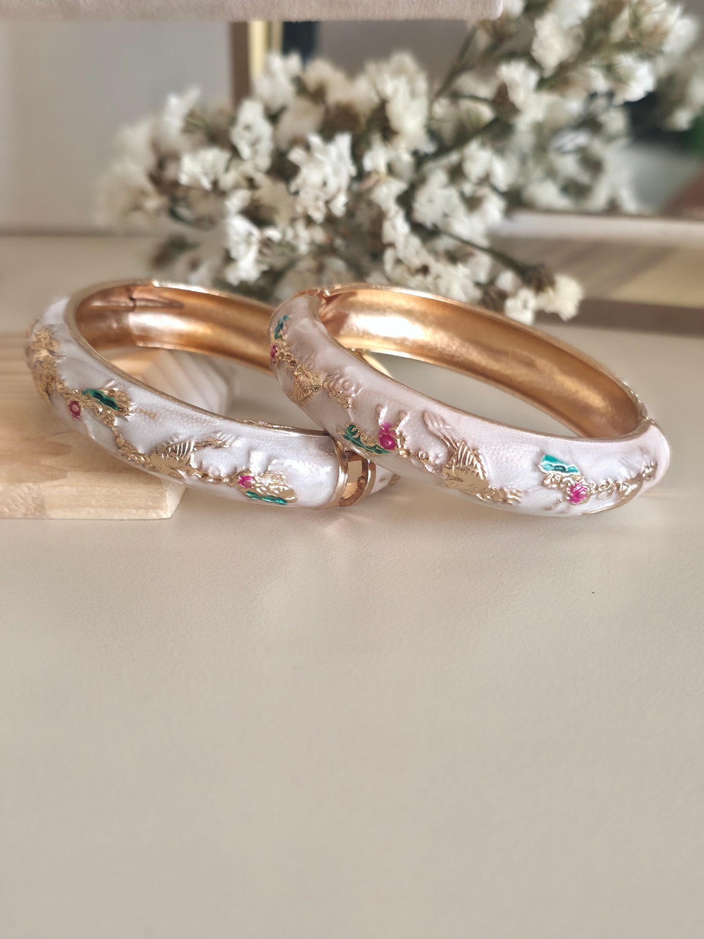White Fusion Bangles (Set of 2)